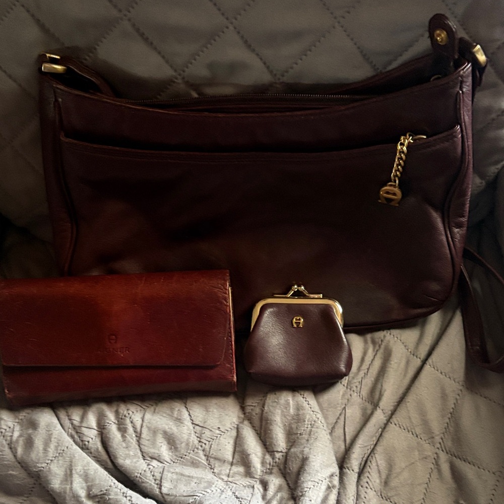 Etienne Aigner Dark Brown Leather Shoulder Bag Trio